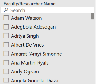 Image of selection boxes for faculty on GFSI People Dashboard